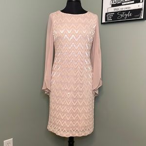 Connected Apparel Beige and Blush Long Sleeve Dress